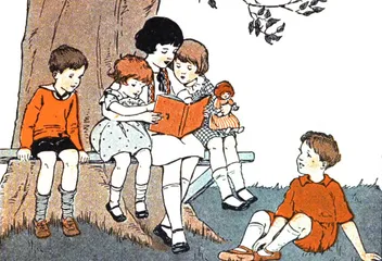 1927 年插畫：孩子們在樹下一起讀書